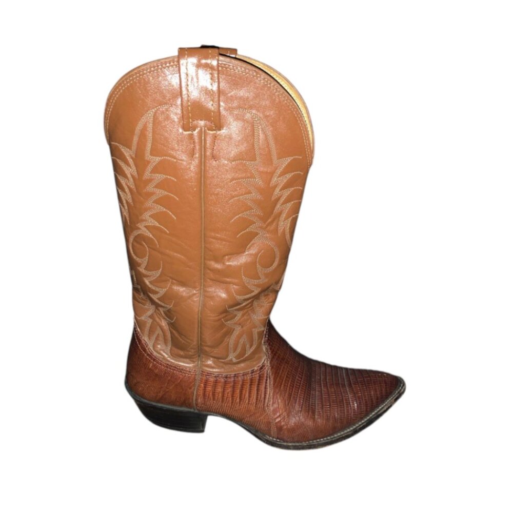 Vintage Nocona Cowboy Boots Texas Western Tan Leather Lizard Skin, Size 9